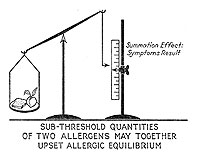 Sub-threshold quantities of two allergens may together upset allergic equilibrium